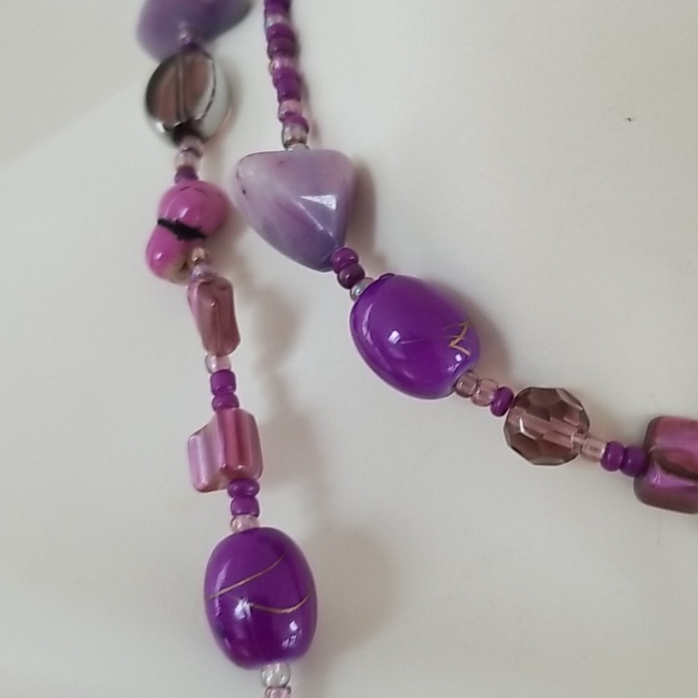 Purples Glass Beads Necklace adjustable